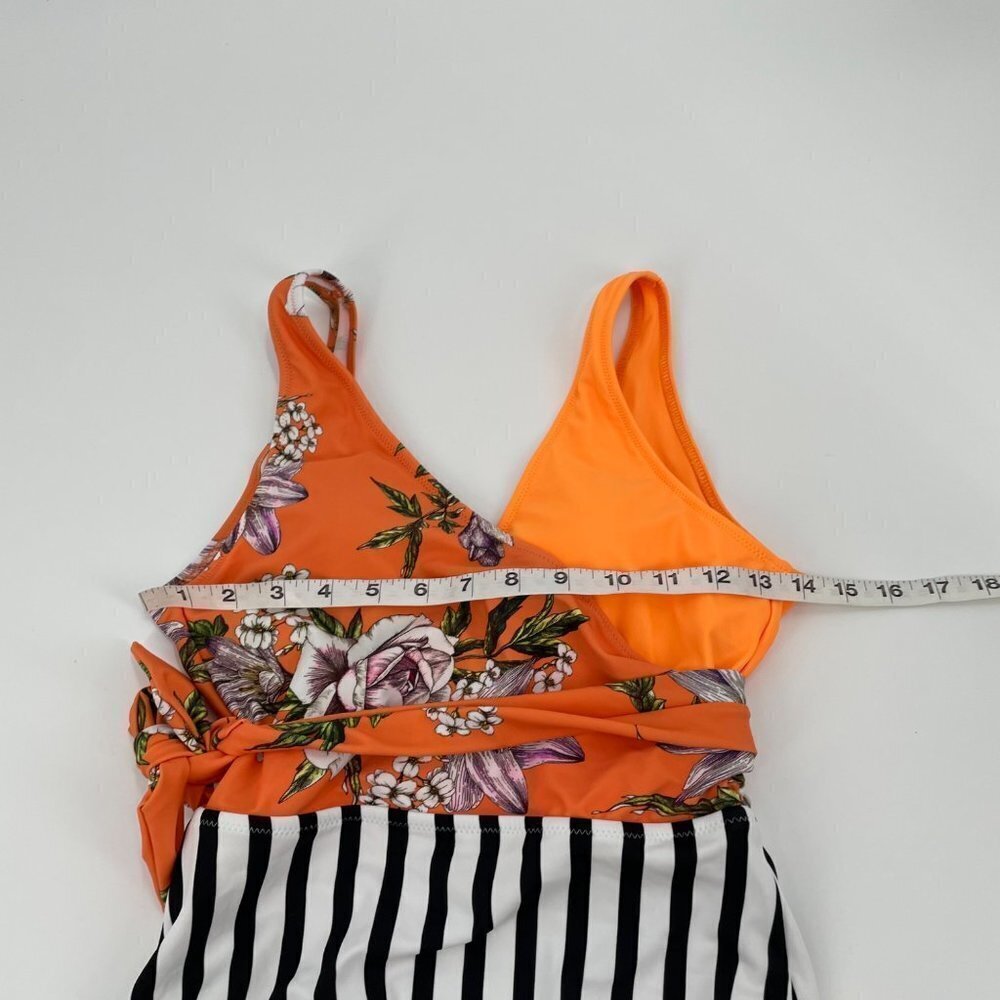 Cupshe Orange Floral Striped Mixed Print Belted One Piece Swimsuit Womens XS - Picture 10 of 11